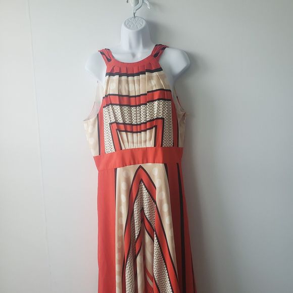 Eliza J Scarf Print Crepe De Chine Fit & Flare Maxi Dress In Multi size 12 - Picture 3 of 7